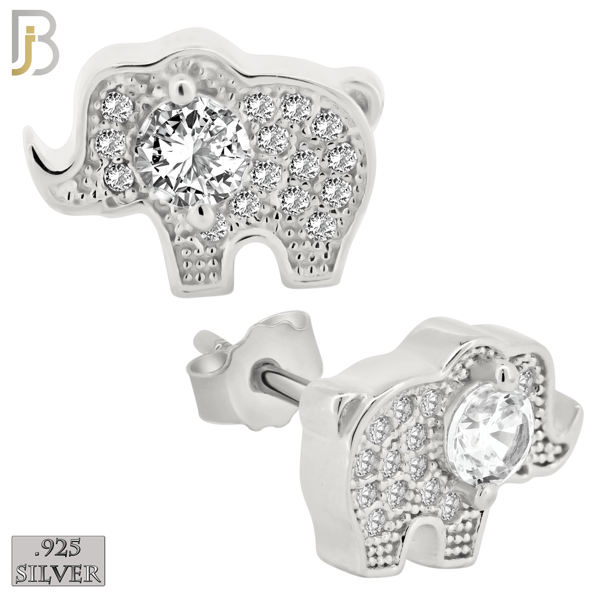 925-ES236 – .925 Sterling Silver Elephant with Zircon Design Earring Stud image 1