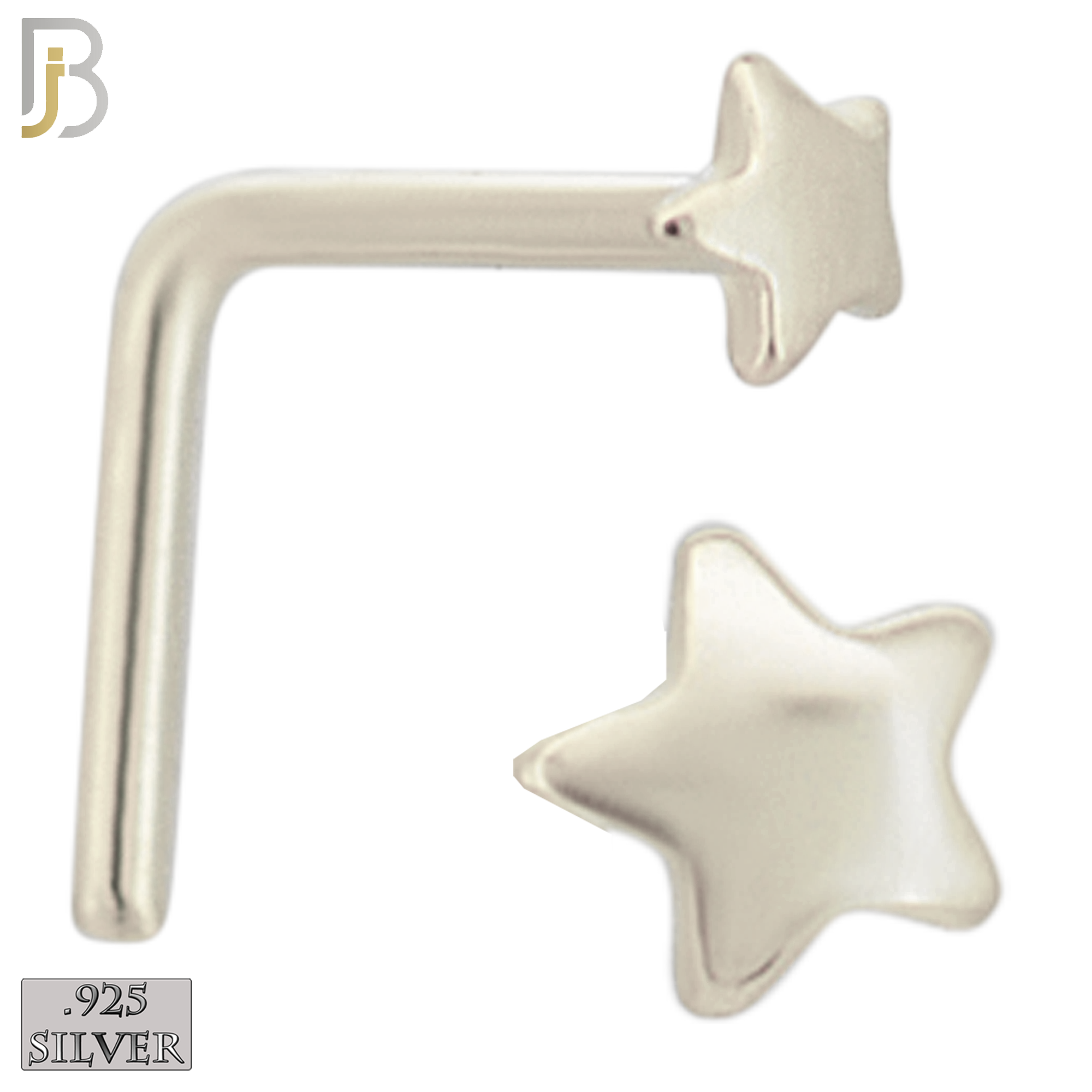 925-NR18LGS - 925 Sterling Silver Curved Star Design L Shape Nose Ring (Pack of 6) image 1