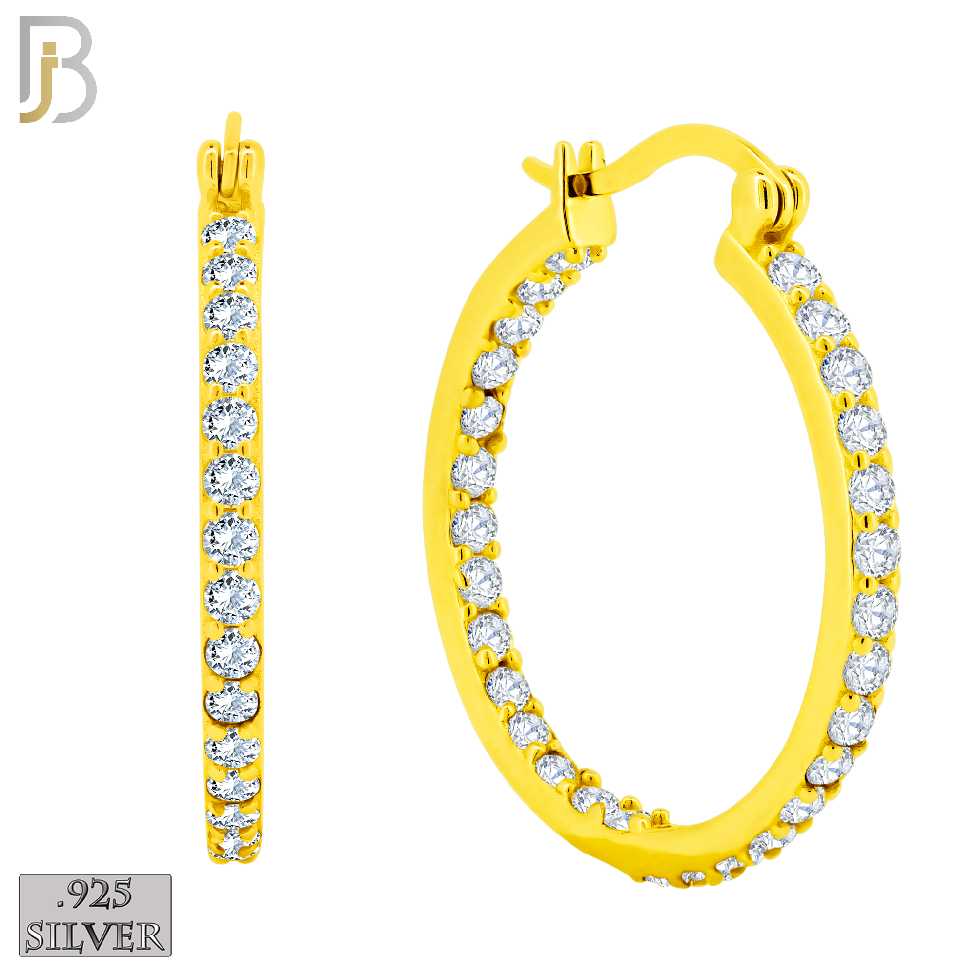 925-ES252 - .925 Sterling Silver Hinged Hoop Earrings with Zircon image 7