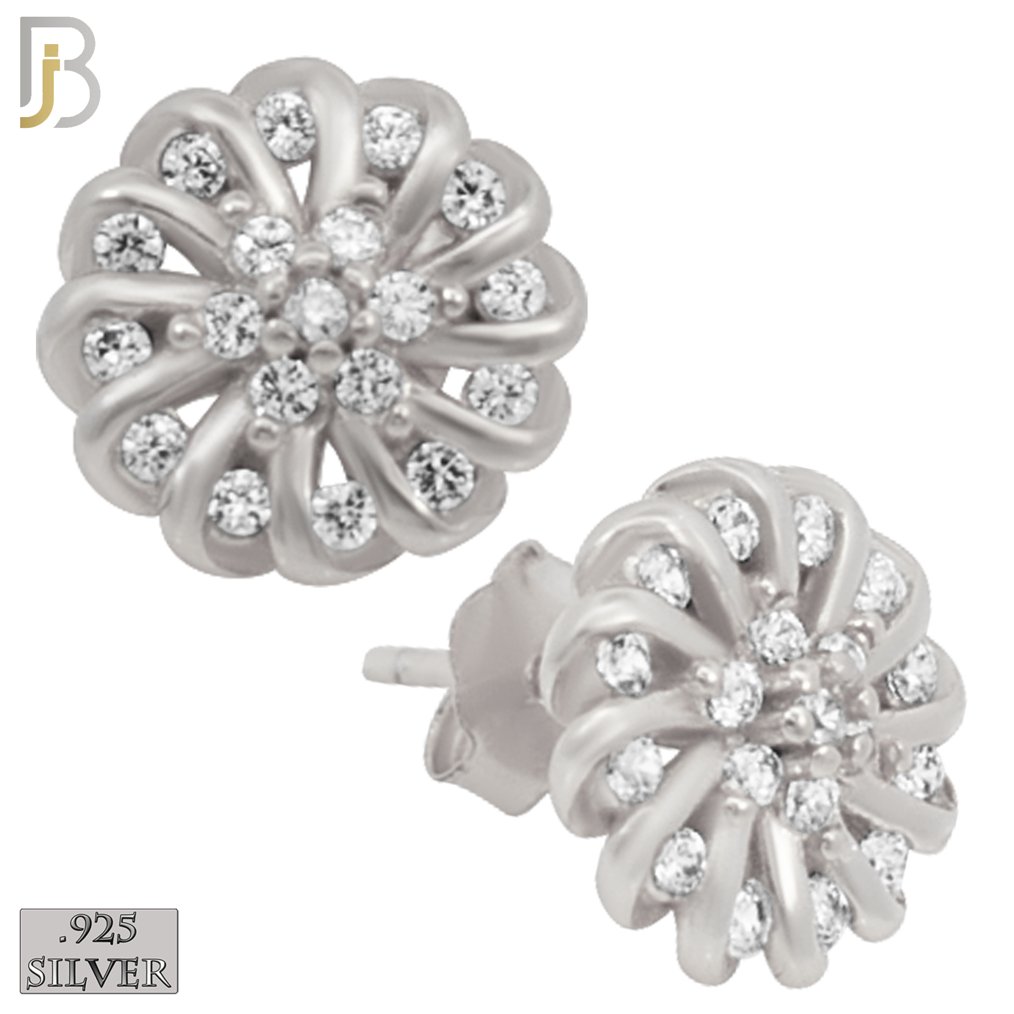925-ES30 - .925 Sterling Silver Swirl Flower Design with Zircon Earrings Stud image 1