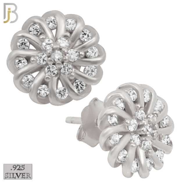 925-ES30 - .925 Sterling Silver Swirl Flower Design with Zircon Earrings Stud image 1