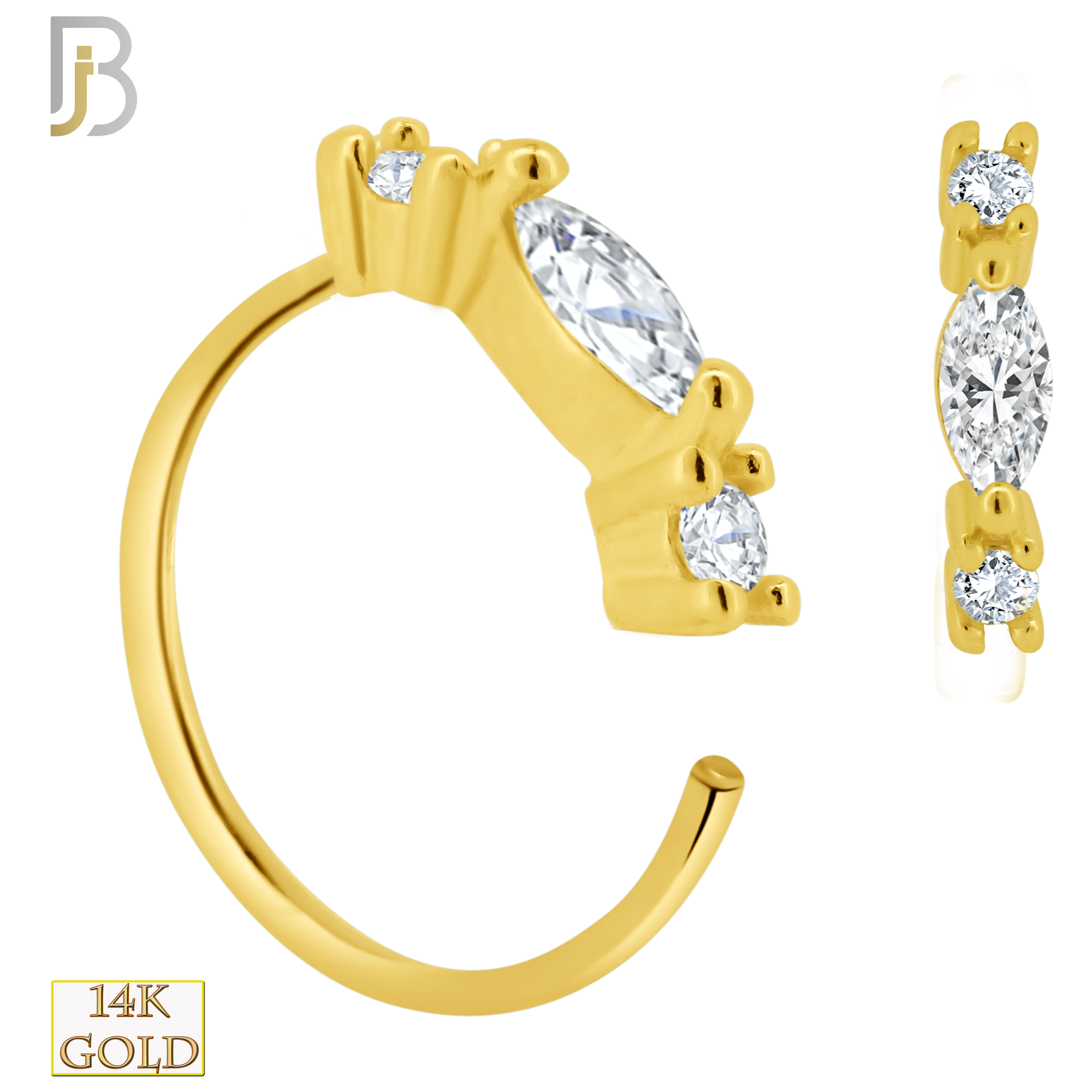 14-CT114C- 14K Solid Gold Hoop with Marquise Shaped CZ and 2 Round Side CZ image 0