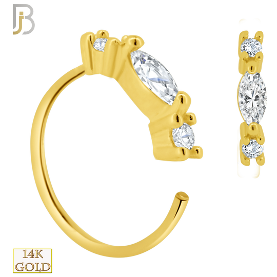 14-CT114C- 14K Solid Gold Hoop with Marquise Shaped CZ and 2 Round Side CZ image 0