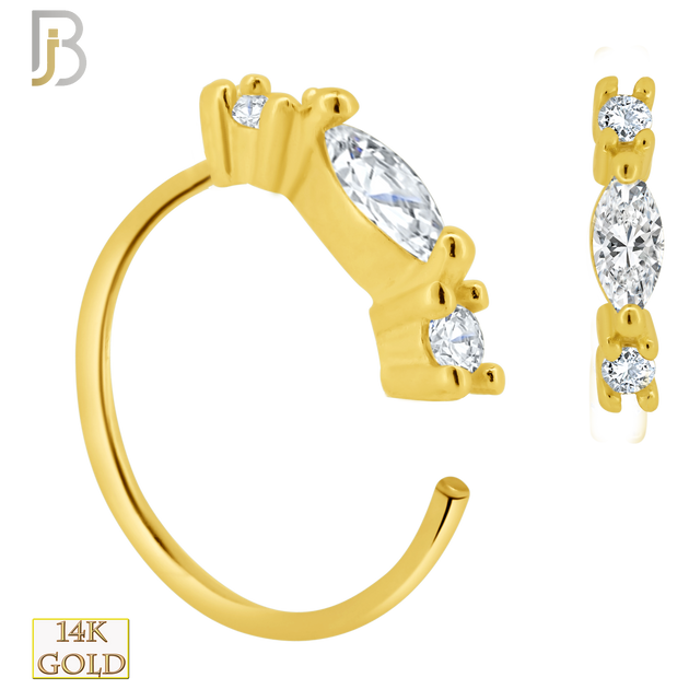 14-CT114C- 14K Solid Gold Hoop with Marquise Shaped CZ and 2 Round Side CZ image 0