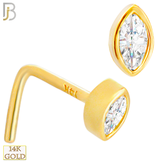 14-NR107L- 14k Solid Gold Marquise Shaped CZ in Bezel Set LShaped Nose Ring image 0