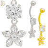 N0130 - 316L Stainless Steel Dangling Flower Zircon Belly Ring and 5mm Screw Ball image 0