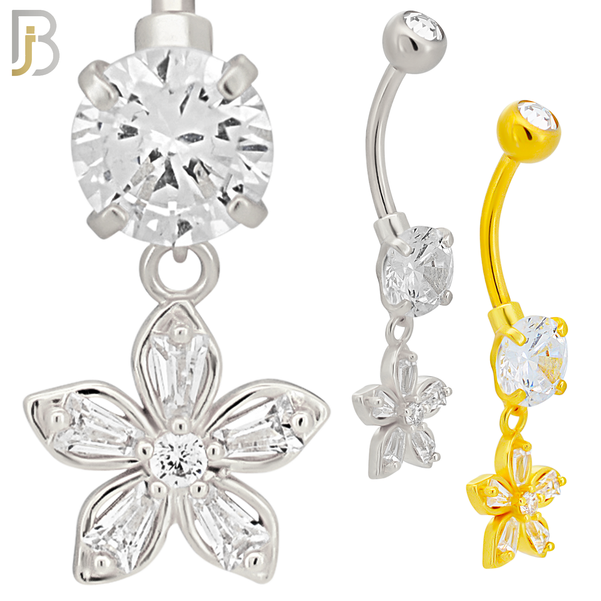 N0130 - 316L Stainless Steel Dangling Flower Zircon Belly Ring and 5mm Screw Ball image 0