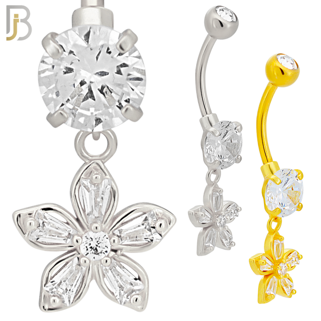 N0130 - 316L Stainless Steel Dangling Flower Zircon Belly Ring and 5mm Screw Ball image 0