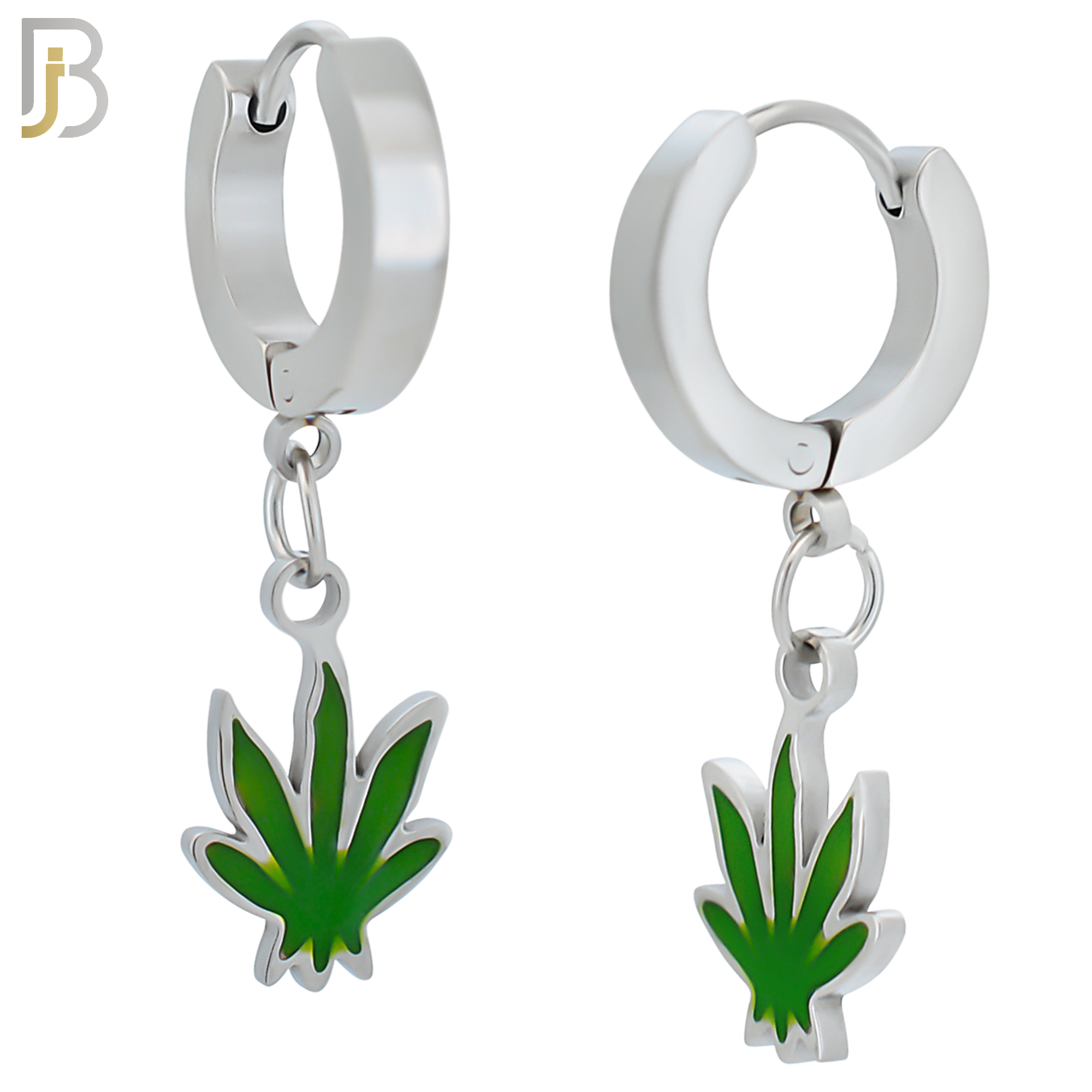 ES87 - 316L Stainless Steel Dangling Leaf Design Huggies Clip On image 1