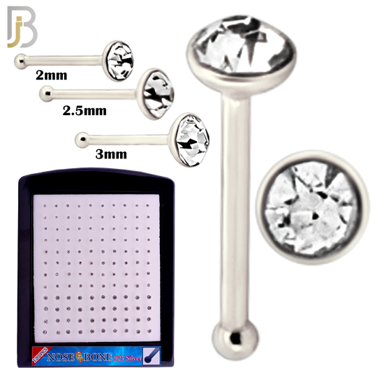 925-PK-NR04S-3C2 - Mixed of 2mm, 2.5mm, 3mm Clear CZ 22g Thickness 925 Sterling Silver Nose Bones Press Fit, Packages Pack of 120 image 1