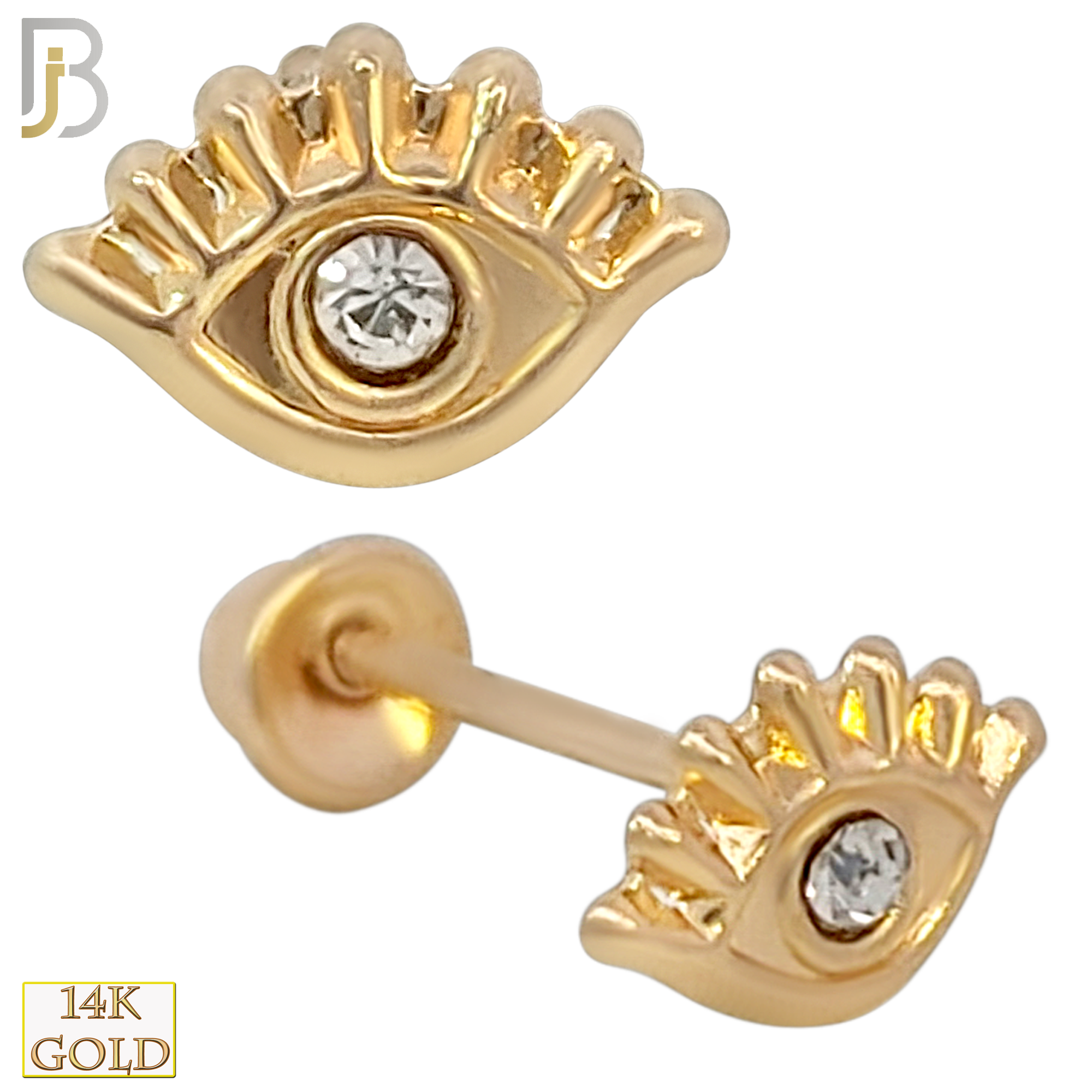 14k Solid Gold Eye with CZ Center Stud Earrings - Screw Back image 0