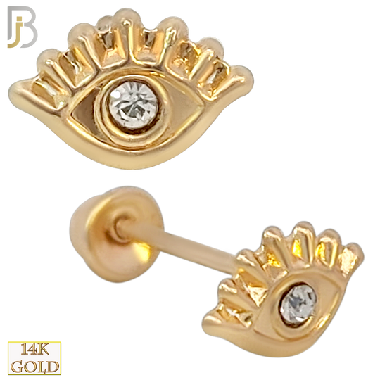 14k Solid Gold Eye with CZ Center Stud Earrings - Screw Back image 0