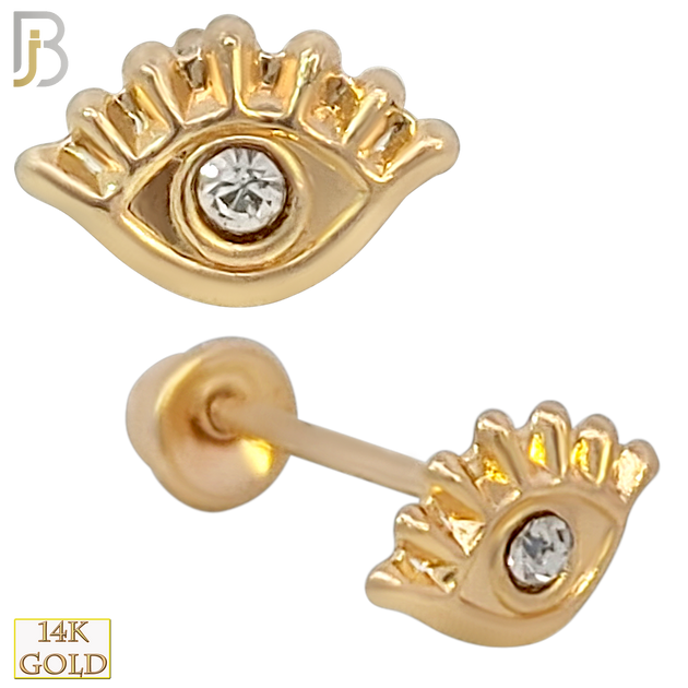14k Solid Gold Eye with CZ Center Stud Earrings - Screw Back image 0