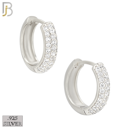 ES483 - 925 Sterling Silver 3 Rows CZ Studded Huggies Earrings image 2