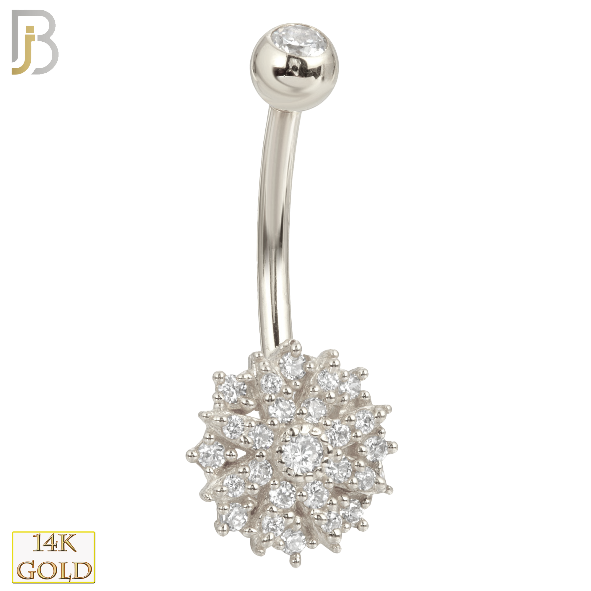 14-NB17 - 14k Solid Gold Banana Belly Ring with 10mm Flower Design image 1