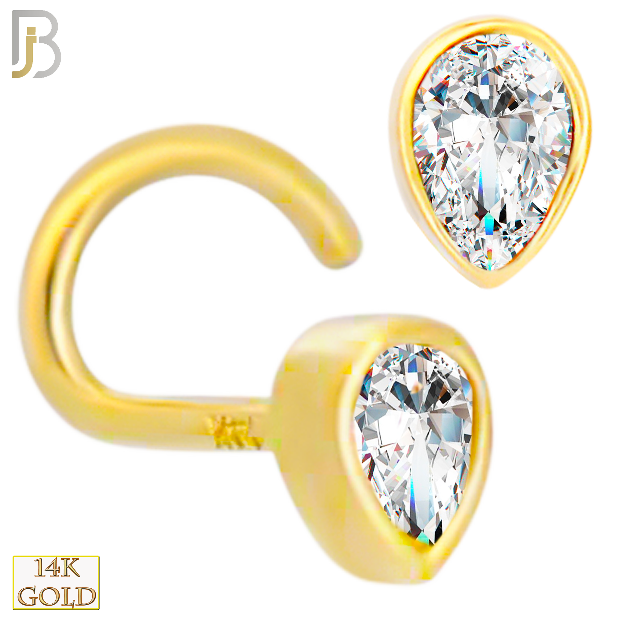 14-NR105C- 14k Solid Gold Tear Drop Shaped CZ in Bezel Set Nose Screw image 0