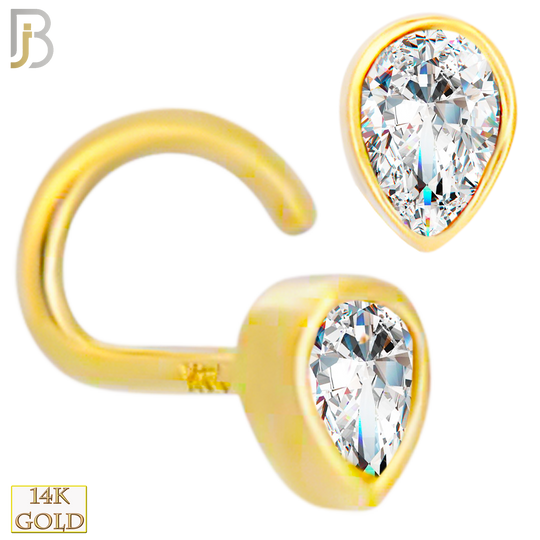 14-NR105C- 14k Solid Gold Tear Drop Shaped CZ in Bezel Set Nose Screw image 0