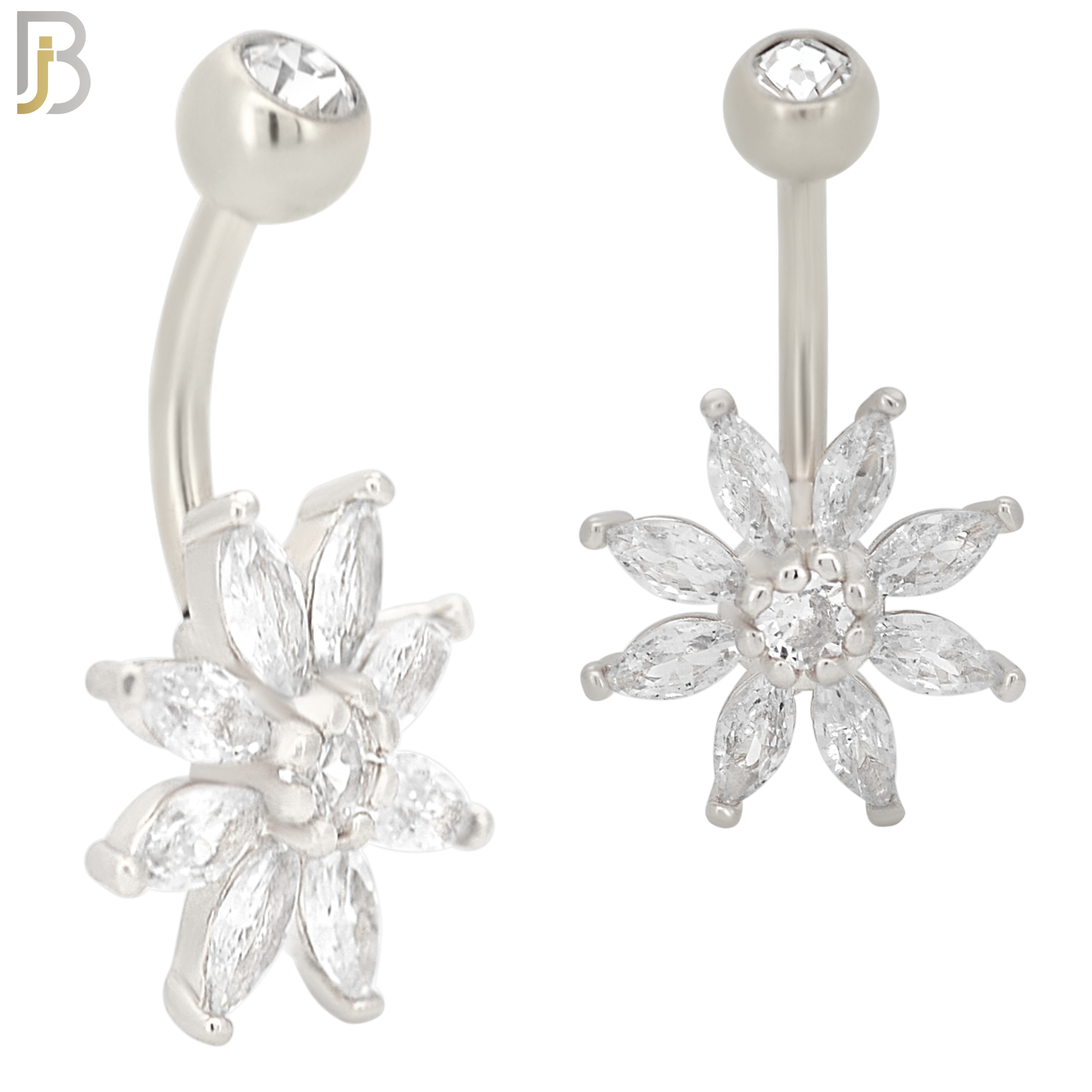 NB49 - 316L Stainless Steel Eight Petal Flower Banana Belly Navel Ring image 1