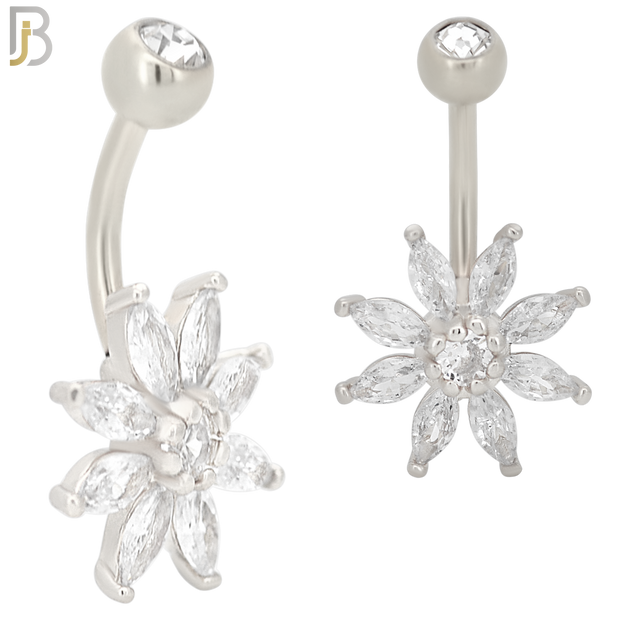 NB49 - 316L Stainless Steel Eight Petal Flower Banana Belly Navel Ring image 1