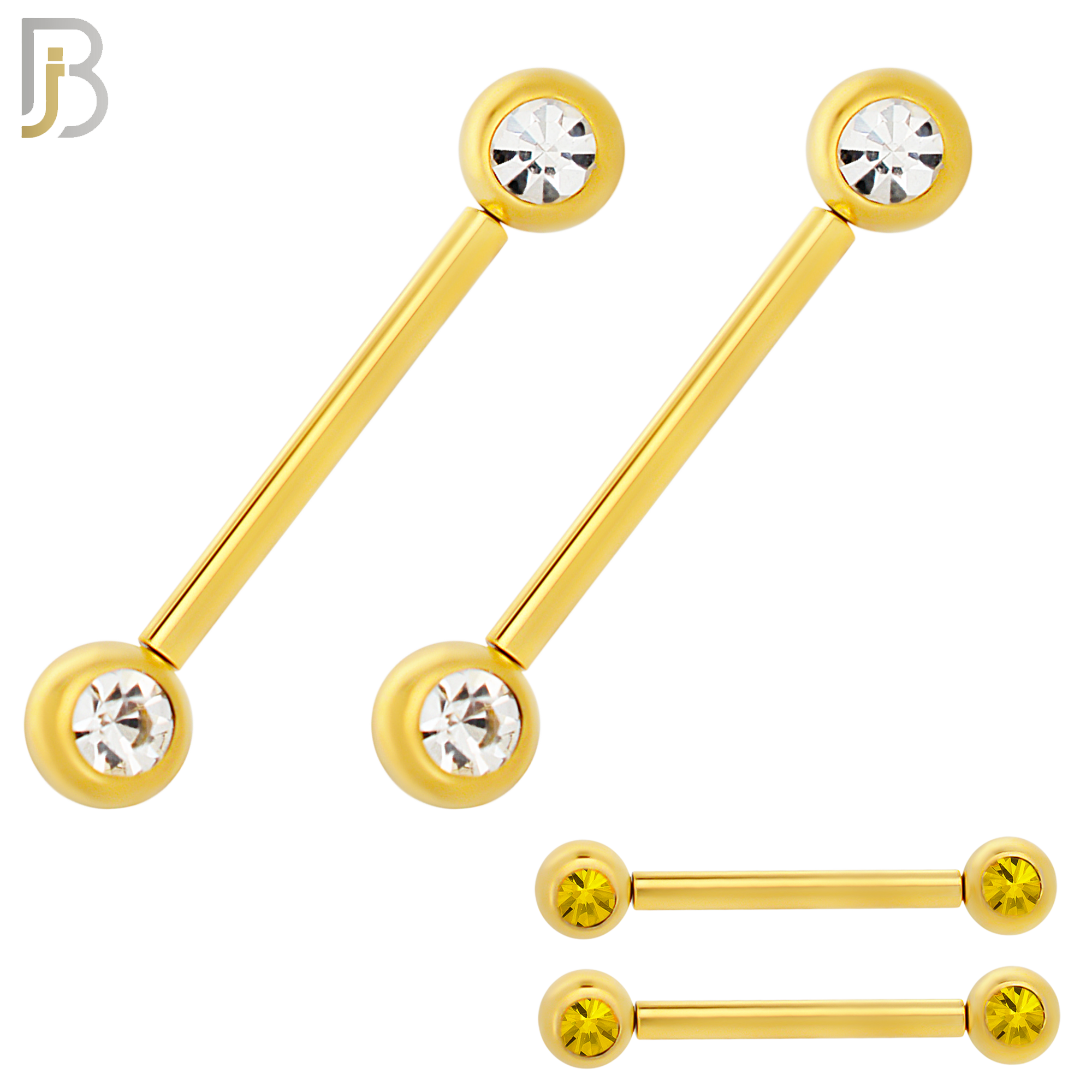 NP16G - 316L Surgical Steel Gold Plated Push In Round Bezel Zircon Nipple Ring Piercing image 0