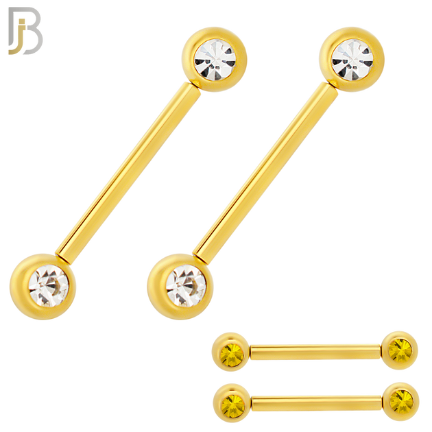 NP16G - 316L Surgical Steel Gold Plated Push In Round Bezel Zircon Nipple Ring Piercing image 0