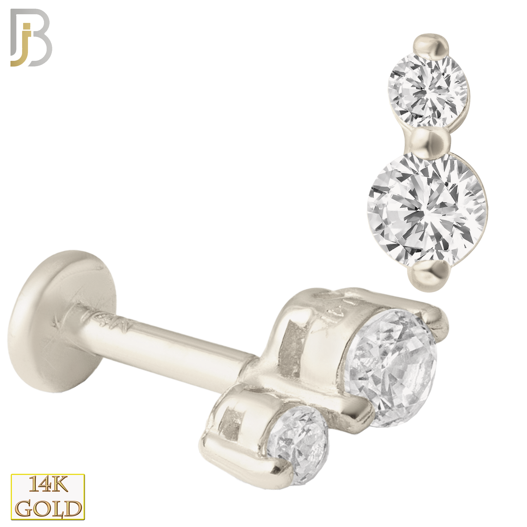 14-LB23 - 14k Yellow Gold Double Round Zircon Labret image 1