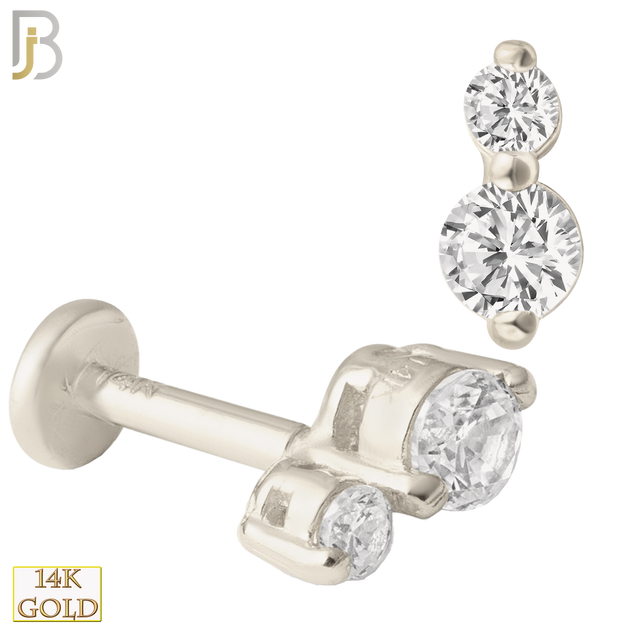 14-LB23 - 14k Yellow Gold Double Round Zircon Labret image 1