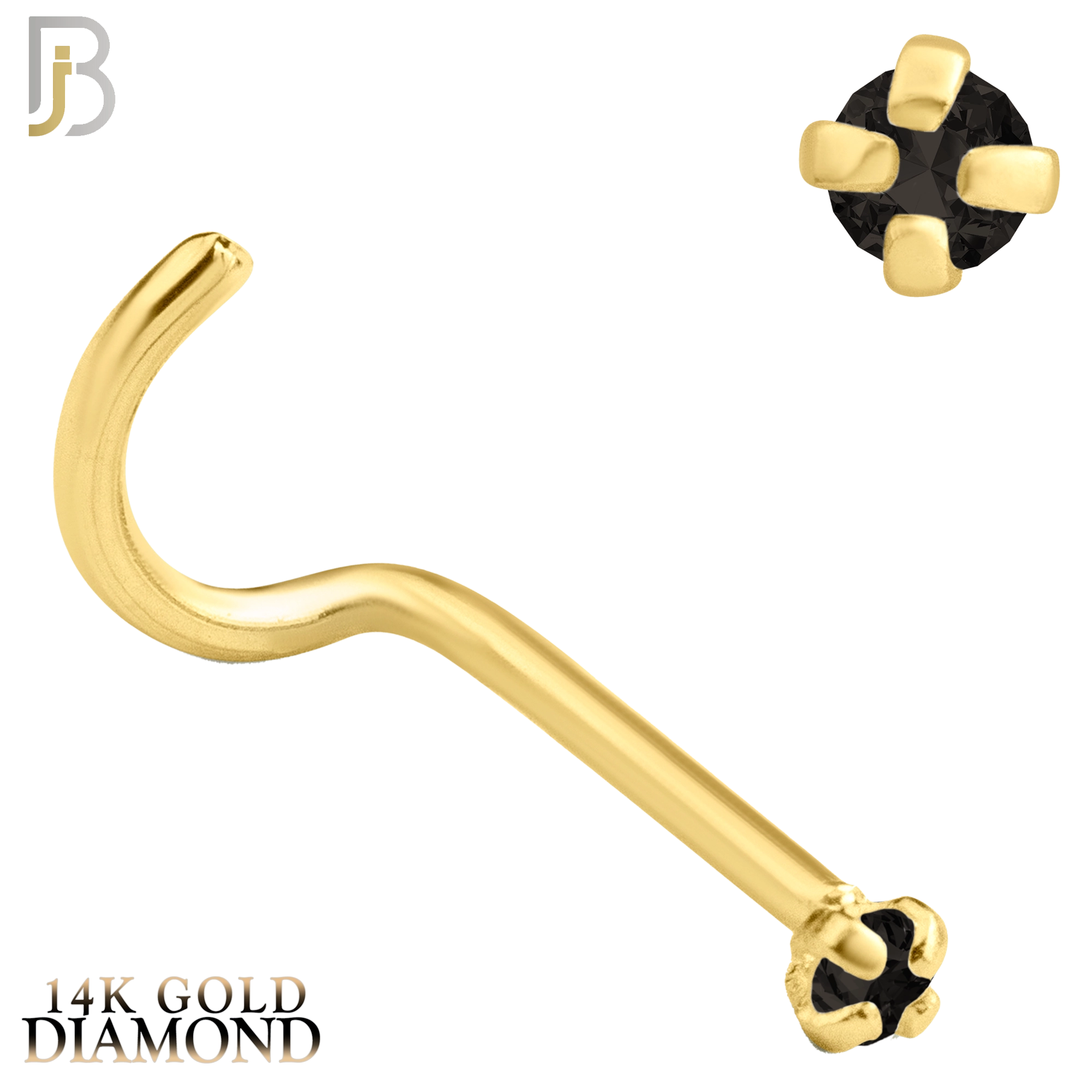14-NR03DYK - 22g - 14k Yellow Gold Nose Screw with Black Diamond in Prong Setting - 1.5mm image
