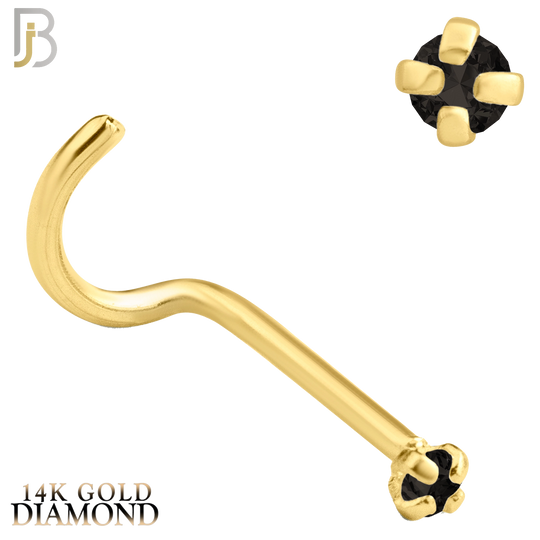 14-NR03DYK - 22g - 14k Yellow Gold Nose Screw with Black Diamond in Prong Setting - 1.5mm image