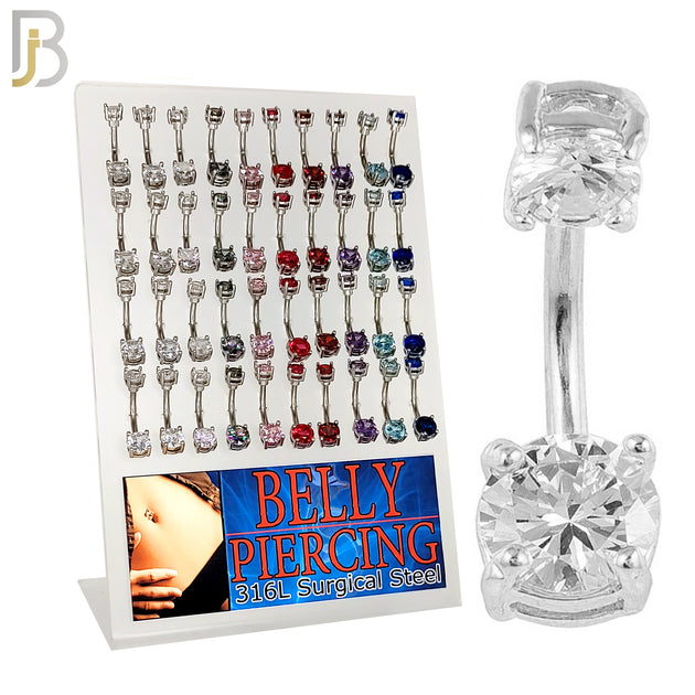 PK-NB04 - 316L Surgical Steel Screw Prong Setting Round Banana Belly Ring Pack of 40 image 0