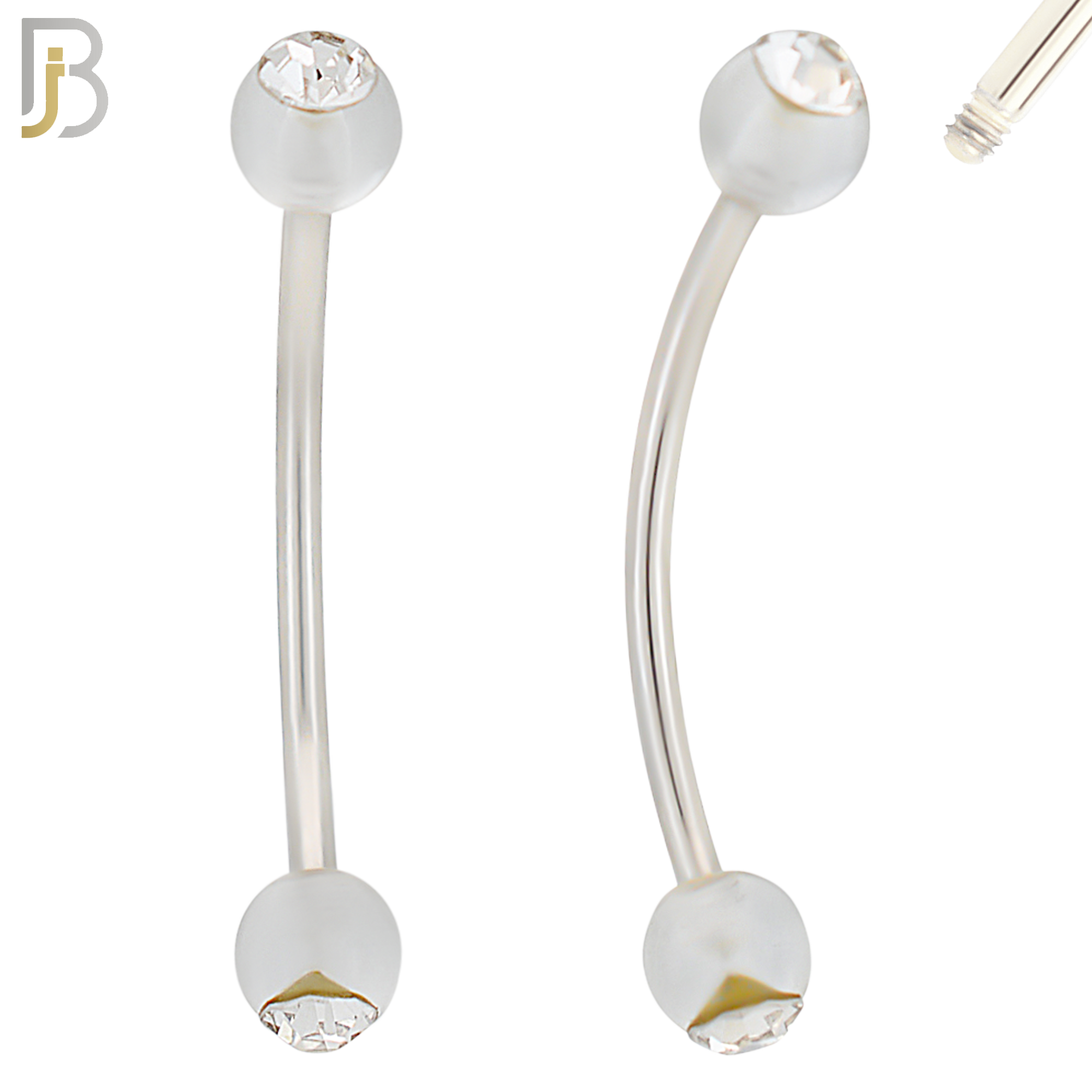 EC07TS - 316L Surgical Steel Transparent/Solid Acrylic Ball with Clear Zircon Curved Barbell Externally Threaded (PACK OF 6) image 3