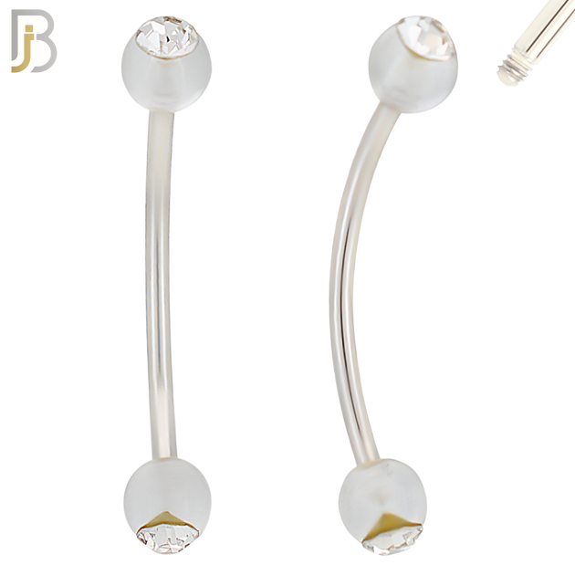 EC07TS - 316L Surgical Steel Transparent/Solid Acrylic Ball with Clear Zircon Curved Barbell Externally Threaded (PACK OF 6) image 3