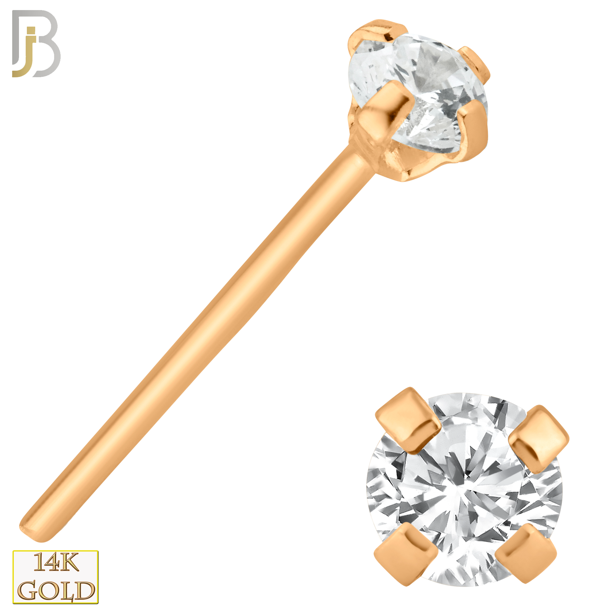 14-NR02L - 14k Solid  Gold Prong Setting  Round Lab Diamond Nose Stud Bend-it Yourself, Nose Straight image