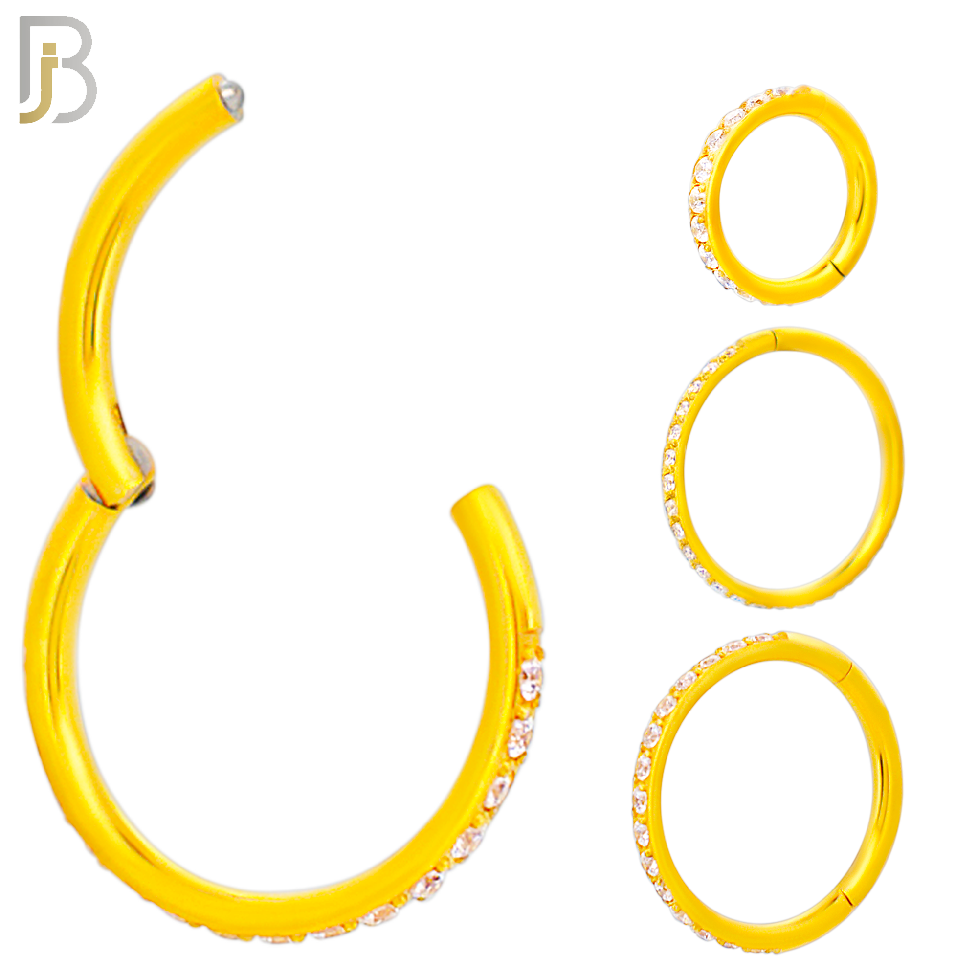 CT94G - 316 Stainless Steel Gold Plated Hinged Hoop with Multi CZ Gems Nose Rings (PACK OF 6) image 0