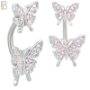 NB62 - 316L Stainless Steel Double Butterfly Banana Belly Ring with Cubic Zirconia image 4