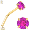 14-NR10YPS-22 -  22g - 14k Yellow Gold L-Shaped Nose Ring with Pink Sapphire in Prong Setting - 3mm image