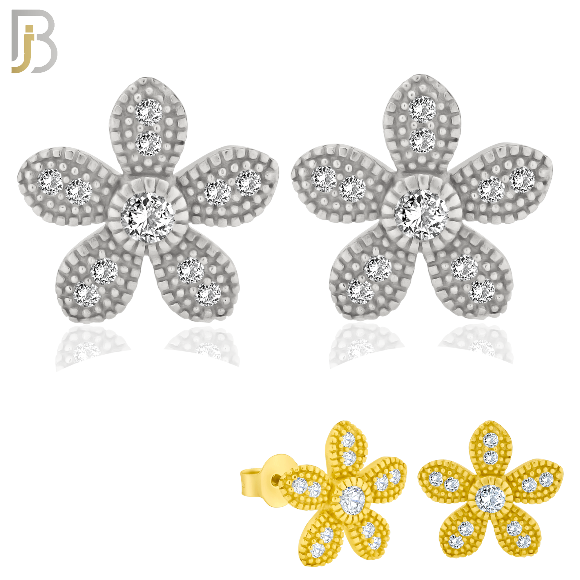 925-ES226 – .925 Sterling Silver Flower Design Earring Stud with Zircon image 0