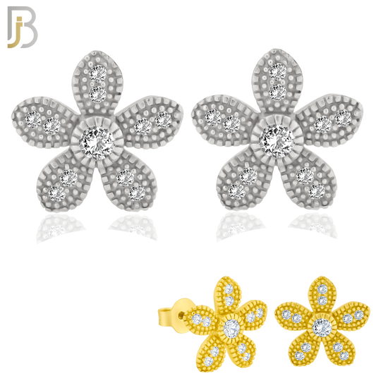925-ES226 – .925 Sterling Silver Flower Design Earring Stud with Zircon image 0