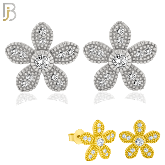 925-ES226 – .925 Sterling Silver Flower Design Earring Stud with Zircon image 0
