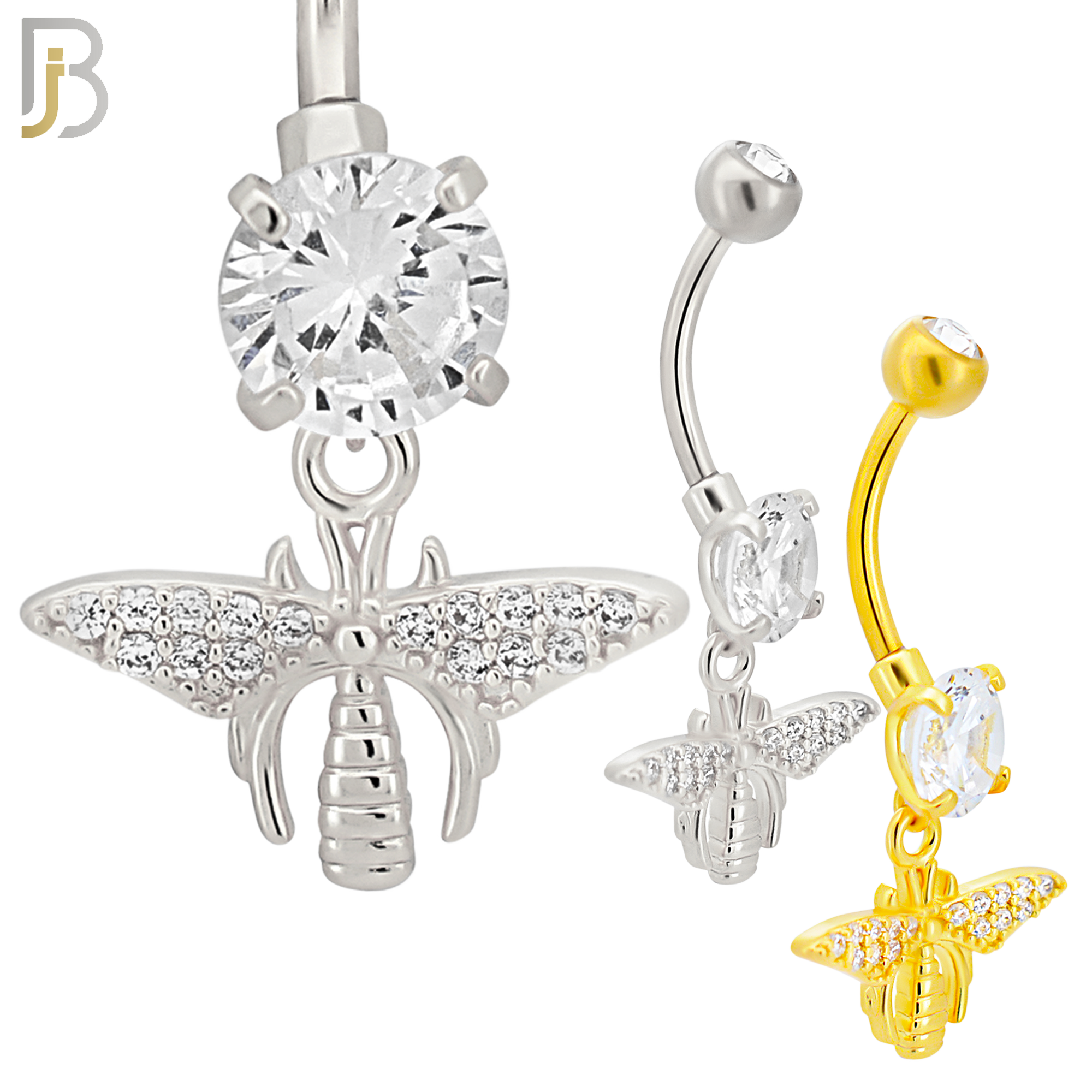 N0129 - 316L Stainless Steel Dangling Firefly  Zircon Belly Ring and 5mm Screw Ball image 0