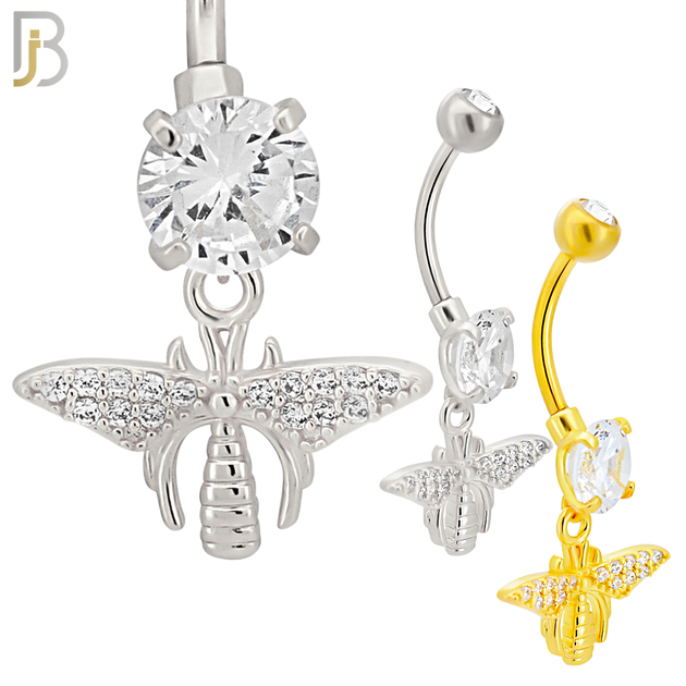 N0129 - 316L Stainless Steel Dangling Firefly  Zircon Belly Ring and 5mm Screw Ball image 0