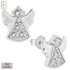 925-ES233 – .925 Sterling Silver Angel Design Earring Stud with Zircon image 1