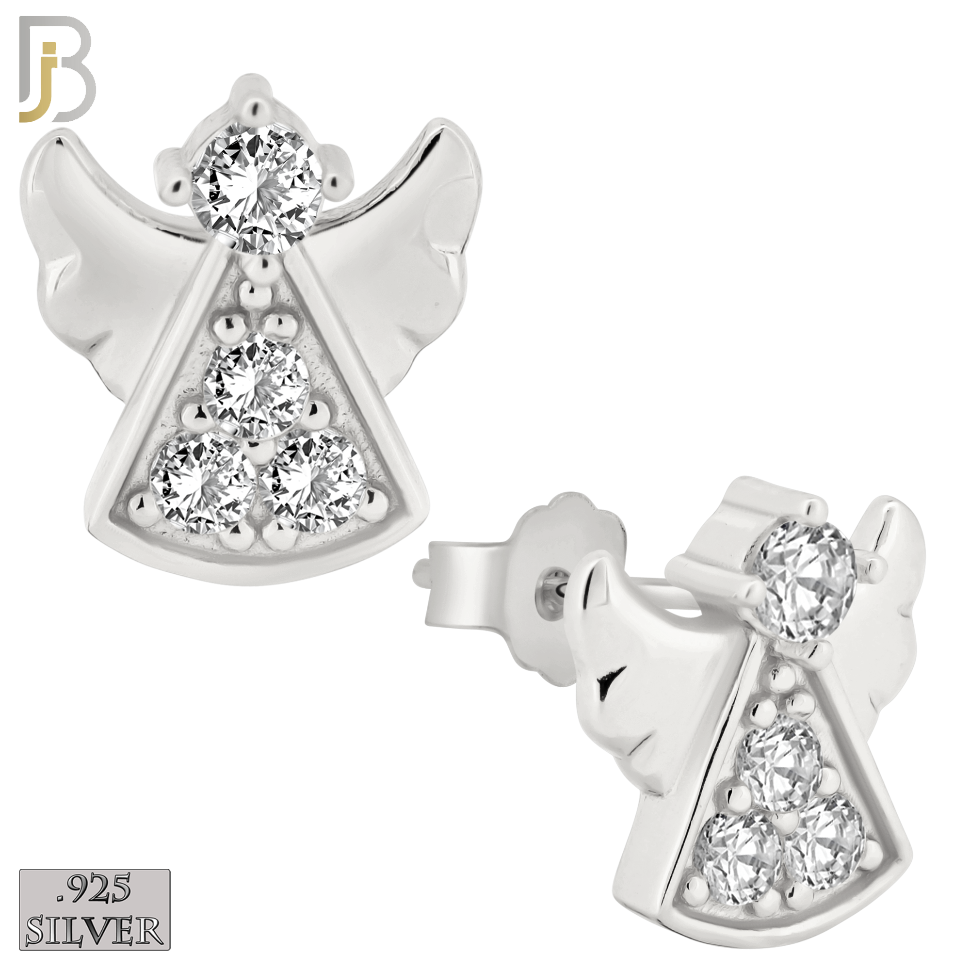 925-ES233 – .925 Sterling Silver Angel Design Earring Stud with Zircon image 1