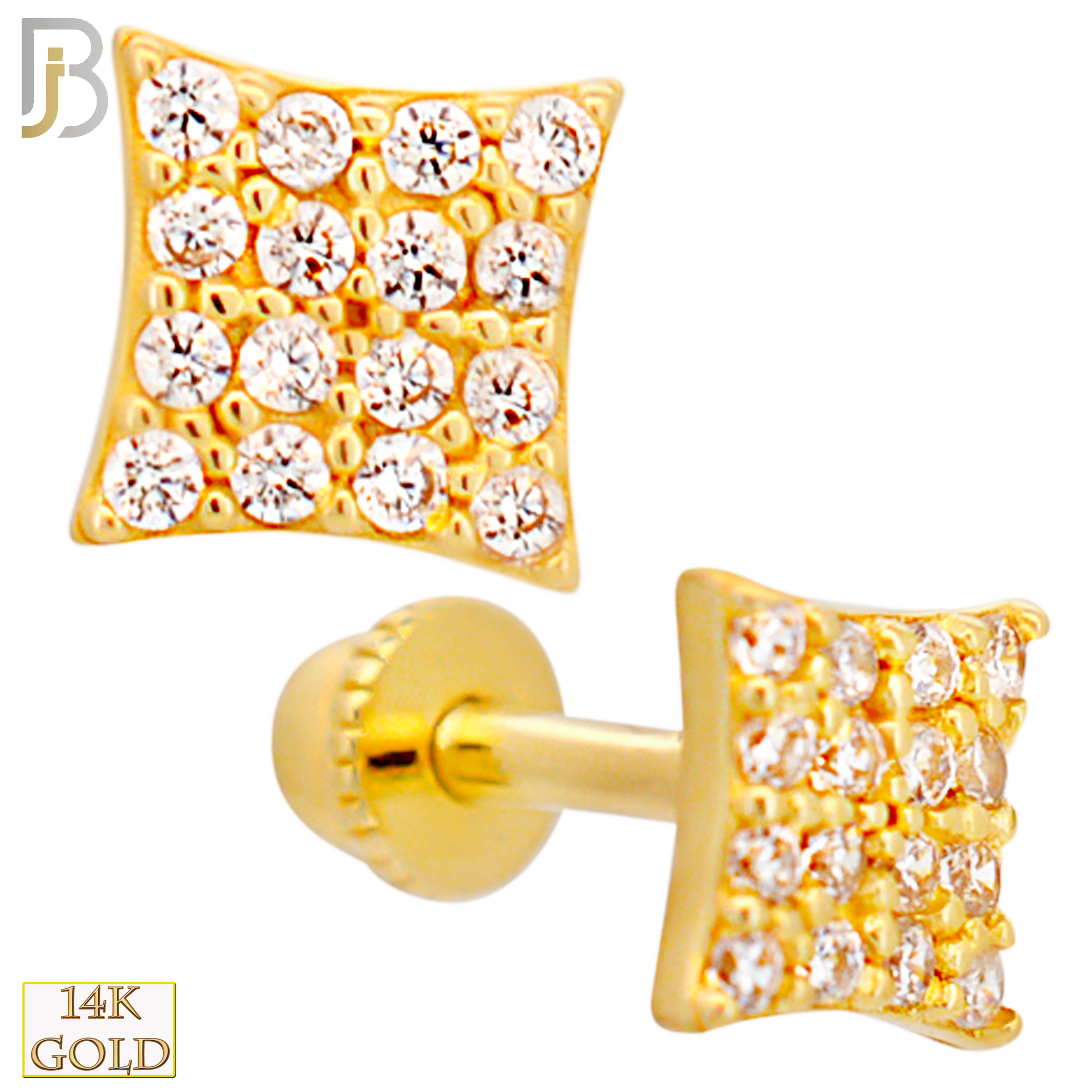 14-TB45 - 14k Yellow Gold CZ Studded Concave Square Tragus Barbell with Baby Screw Backing image