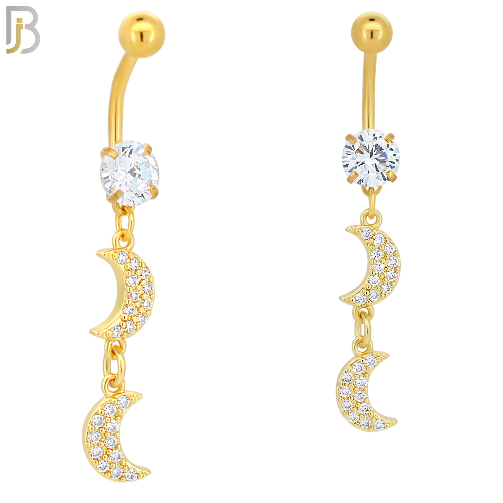 N006 - 316L Stainless Steel Dangling Two Moons with Multi CZ  Belly Ring image 2