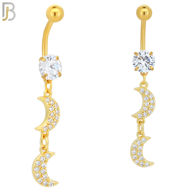 N006 - 316L Stainless Steel Dangling Two Moons with Multi CZ  Belly Ring image 2