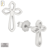 925-ES257 - .925 Sterling Silver Hollow Cross Design Earrings Stud image 1