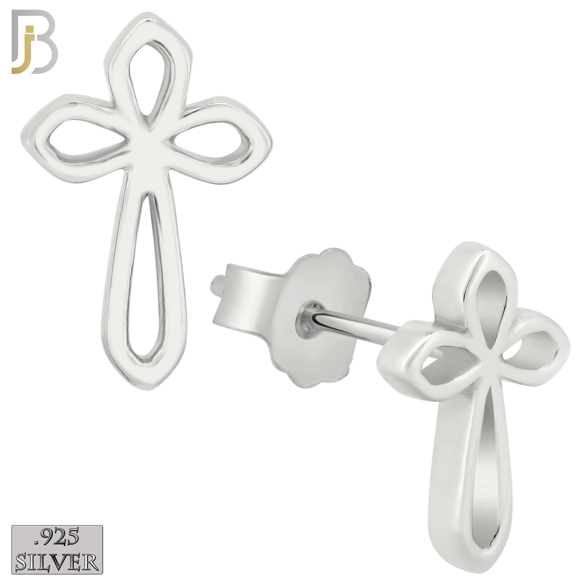925-ES257 - .925 Sterling Silver Hollow Cross Design Earrings Stud image 1
