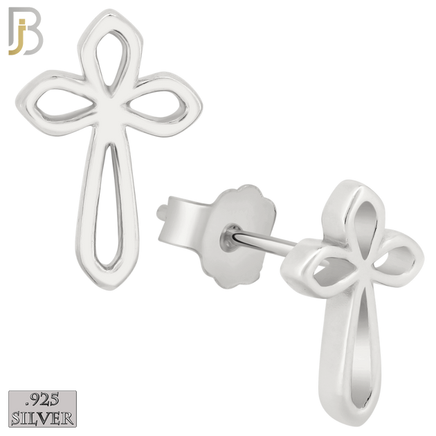 925-ES257 - .925 Sterling Silver Hollow Cross Design Earrings Stud image 1