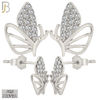 925-ES375 - .925 Sterling Silver CZ Studded Half Butterfly Stud Earrings - Rhodium Plated image